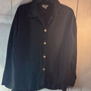 Match Point (L) 100% linen Black Button-Up shirt